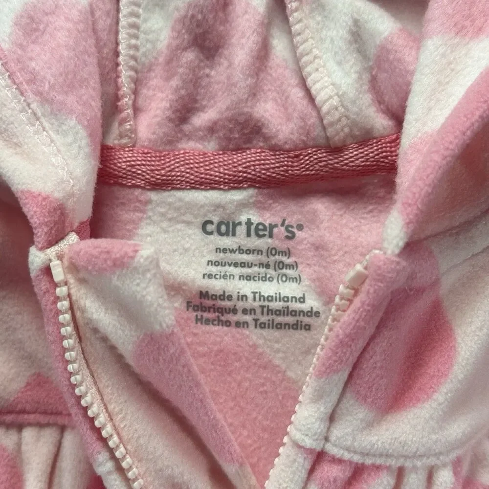 Baby Girl Clothes New Carter's Newborn Pink Fleece Heart Hooded Outfit